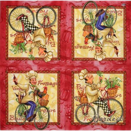 Serwetka do decoupage firmy MAKI kucharz na rowerze 33x33cm